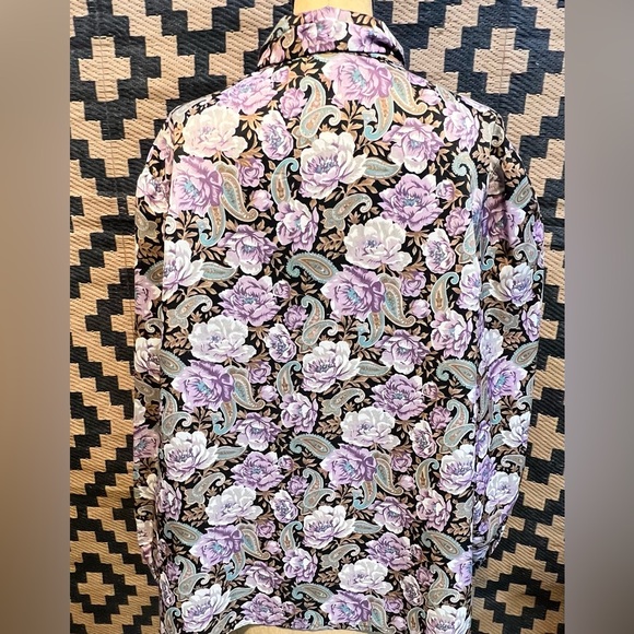 VINTAGE bow tie blouse 80s coquette floral paisley button down demure dressy - Picture 7 of 14